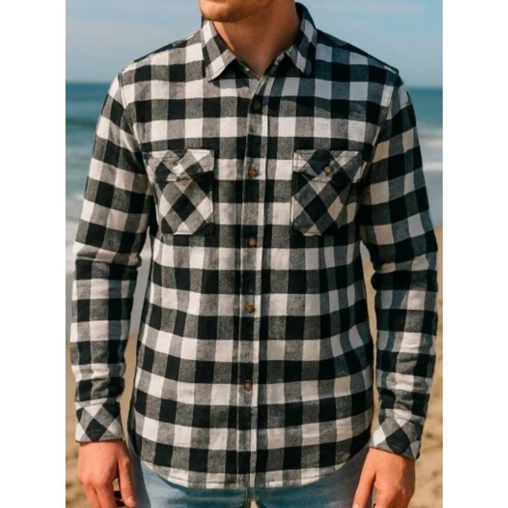 Flannel Shirt Medium Infinity Apparel Co Brushed Black White Plaid Button Front